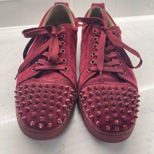 Christian Louboutin Burgundy Suede Louis Junior Spikes Mens 11 Sneakers